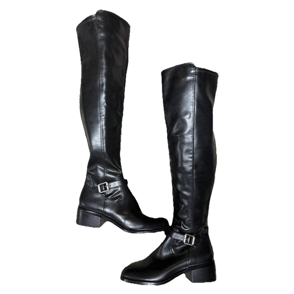 Dolce Vita Elyse Black Over The Knee Boots Women's 7.5 Block Heel Buckle NWOB